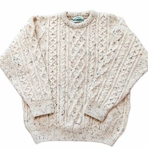 Vtg Irish Aran Craft 100% Wool Tweed Cable Knit